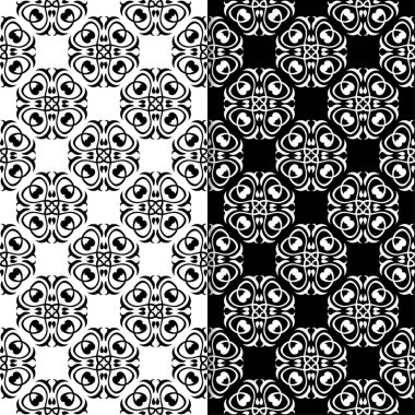 Siyah ve beyaz çiçek arka planlar. Tekstil ve duvar kağıtları için dikişsiz desen seti