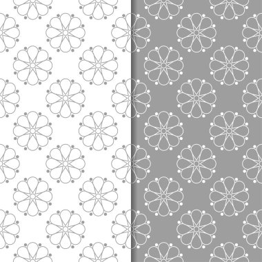 Beyaz ve gri arka plan çiçek kümesi. Tekstil ve duvar kağıtları için dikişsiz desen