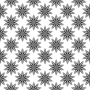 Siyah ve beyaz çiçekli süsler. Tekstil ve duvar kağıtları için seamless modeli