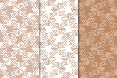 Kahverengi ve beyaz geometrik süsler. Web, Tekstil ve duvar kağıtları için dikişsiz desen seti