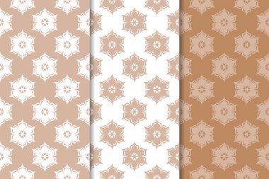 Kahverengi çiçek süsler. Tekstil ve duvar kağıtları için dikey Dikişsiz desen seti