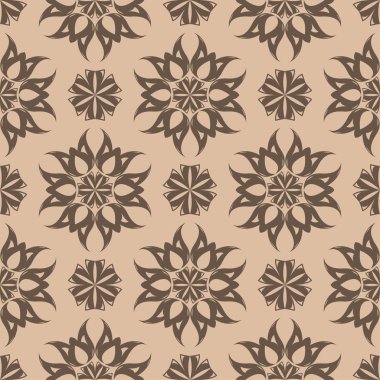 Bej renkli arka plan üzerinde kahverengi çiçek tasarım. Tekstil ve duvar kağıtları için seamless modeli