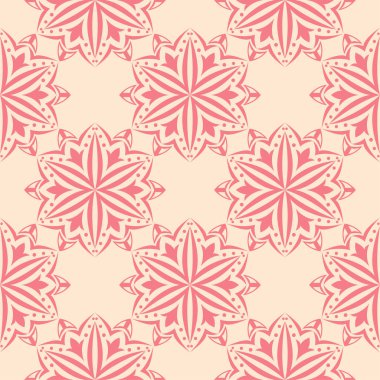 Bej renkli arka plan üzerinde kırmızı çiçekli süs. Tekstil ve duvar kağıtları için seamless modeli