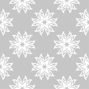 Gri arka plan üzerinde beyaz çiçek süsleme. Tekstil ve duvar kağıtları için seamless modeli