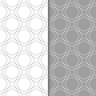 Gri ve beyaz geometrik süsler. Web, Tekstil ve duvar kağıtları için dikişsiz desen seti