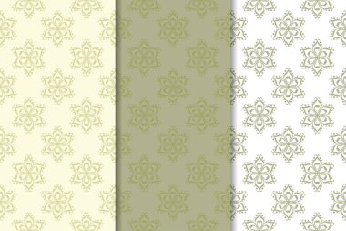 Zeytin yeşili kümesi çiçek süsler. Tekstil ve duvar kağıtları için dikişsiz desen