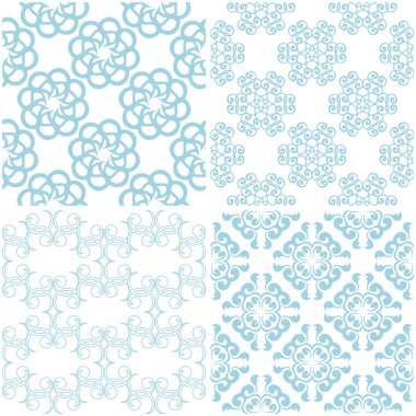 Çiçek desenleri. Beyaz ışık mavi öğeleri kümesi. Sorunsuz arka planlar. Vektör çizim