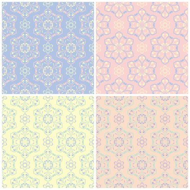 Soluk renkli kesintisiz arka plan duvar kağıtları, Tekstil ve kumaş çiçek desenleri ile set