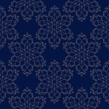 Altın mavi çiçek seamless modeli