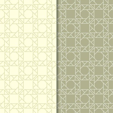 Zeytin yeşili geometrik süsler. Web, Tekstil ve duvar kağıtları için dikişsiz desen seti