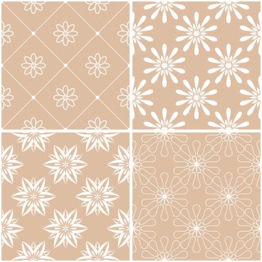 Çiçek desenleri. Sorunsuz arka plan bej ve beyaz dizi. Vektör çizim