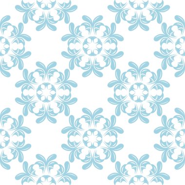 Beyaz zemin üzerine mavi çiçekler. Tekstil ve duvar kağıtları için süs seamless modeli