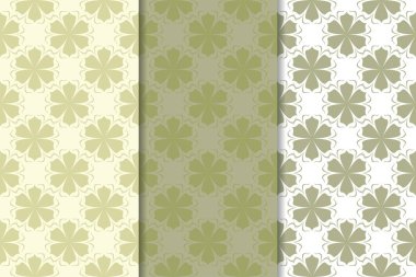 Zeytin yeşili çiçek desenleri. Tekstil ve duvar kağıtları için dikişsiz desen seti