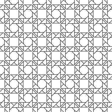 Beyaz arka planda siyah geometrik süsleme. Web, Tekstil ve duvar kağıtları için seamless modeli