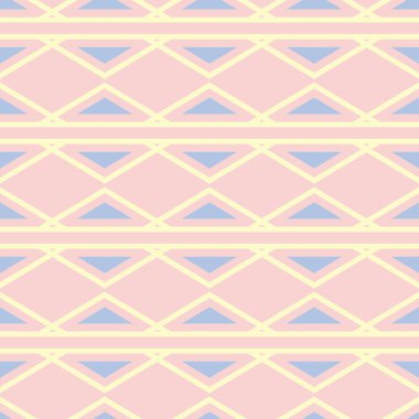 Renkli geometrik desenli sorunsuz arka plan. Duvar kağıtları, Tekstil ve kumaş için pembe, mavi ve bej öğeleri