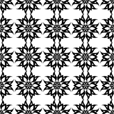 Siyah ve beyaz çiçek süsleme. Tekstil ve duvar kağıtları için seamless modeli