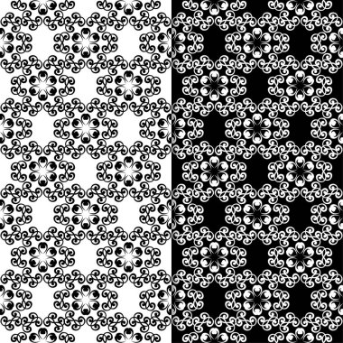 Siyah ve beyaz çiçek arka planlar. Tekstil ve duvar kağıtları için dikişsiz desen seti