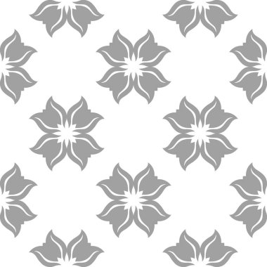 Beyaz arka plan üzerine açık gri çiçek süsleme. Tekstil ve duvar kağıtları için seamless modeli