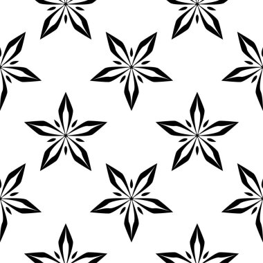 Beyaz arka planda siyah çiçek süsleme. Tekstil ve duvar kağıtları için seamless modeli