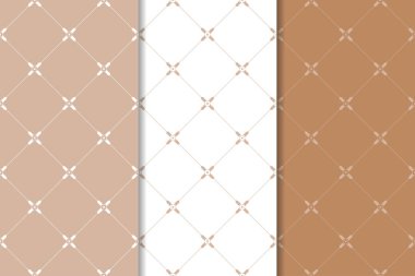 Kahverengi ve beyaz geometrik süsler. Web, Tekstil ve duvar kağıtları için dikişsiz desen seti