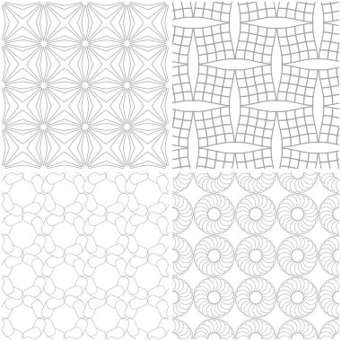 Geometrik desenler. Işık gri ve beyaz sorunsuz arka planlar kümesi. Vektör çizim