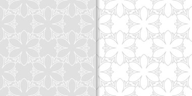 Işık gri ve beyaz çiçekli süsler. Tekstil ve duvar kağıtları için dikişsiz desen seti