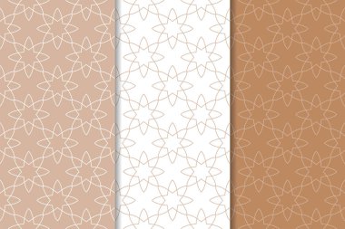 Kahverengi ve beyaz geometrik süsler. Web, Tekstil ve duvar kağıtları için dikişsiz desen seti