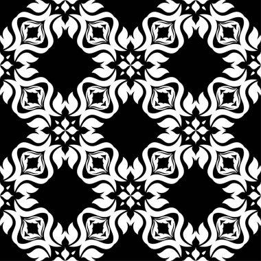 Siyah arka plan üzerine beyaz çiçekler. Tekstil ve duvar kağıtları için süs seamless modeli