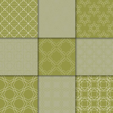 Zeytin yeşili geometrik süsler. Web, Tekstil ve duvar kağıtları için dikişsiz desen koleksiyonu