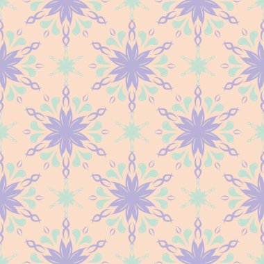 Bej renkli çiçek arka plan. Duvar kağıtları, Tekstil ve kumaş için mor ve mavi elemanları ile Seamless modeli