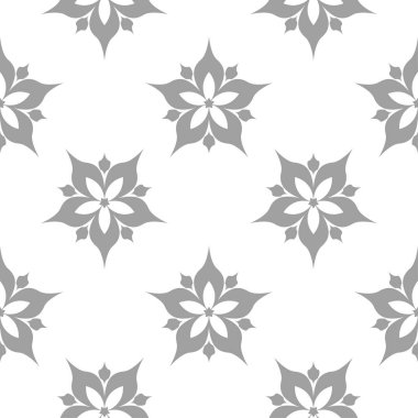 Beyaz arka plan üzerine açık gri çiçek süsleme. Tekstil ve duvar kağıtları için seamless modeli