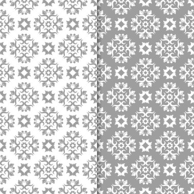 Beyaz ve gri çiçek arka planlar. Tekstil ve duvar kağıtları için dikişsiz desen seti