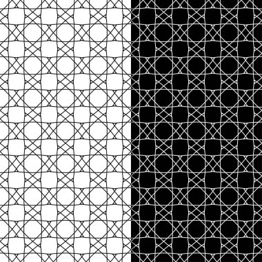 Siyah ve beyaz geometrik süsler. Web, Tekstil ve duvar kağıtları için dikişsiz desen seti