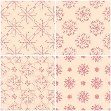 Çiçek desenleri. Dizi sorunsuz arka plan bej ve kırmızı. Vektör çizim