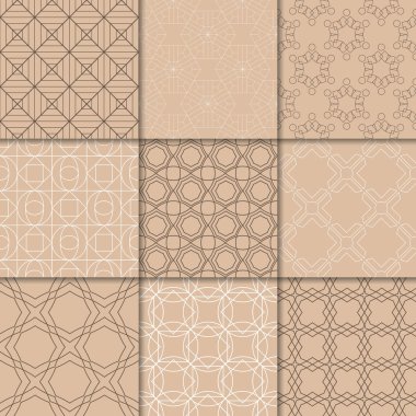 Kahverengi Bej geometrik süsler. Web, Tekstil ve duvar kağıtları için dikişsiz desen koleksiyonu