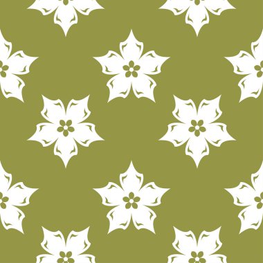 Beyaz çiçek zeytin yeşil zemin üzerine. Tekstil ve duvar kağıtları için seamless modeli