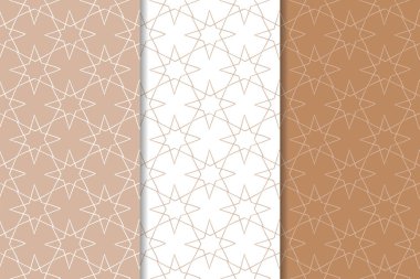 Kahverengi ve beyaz geometrik süsler. Web, Tekstil ve duvar kağıtları için dikişsiz desen seti