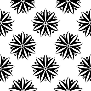 Beyaz arka planda siyah çiçek süsleme. Tekstil ve duvar kağıtları için seamless modeli