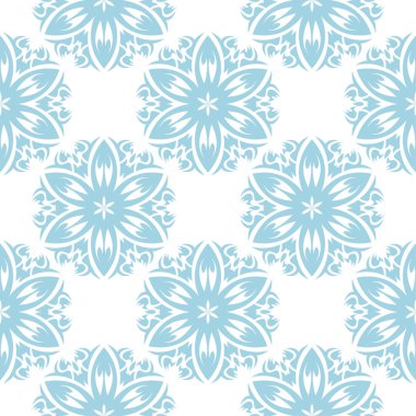 Beyaz zemin üzerine mavi çiçek süsleme. Tekstil ve duvar kağıtları için seamless modeli