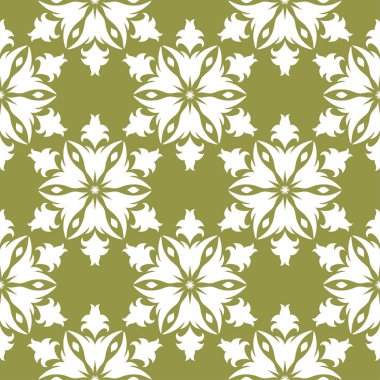 Zeytin yeşil zemin üzerine beyaz çiçek tasarım. Tekstil ve duvar kağıtları için seamless modeli