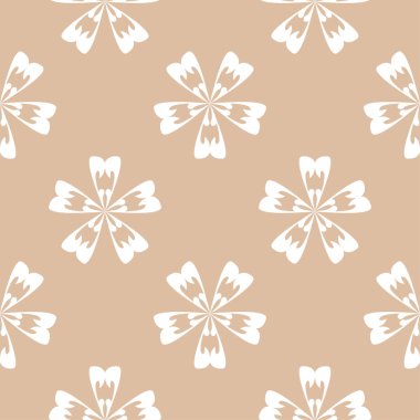 Bej renkli arka plan üzerinde beyaz çiçek süsleme. Tekstil ve duvar kağıtları için seamless modeli