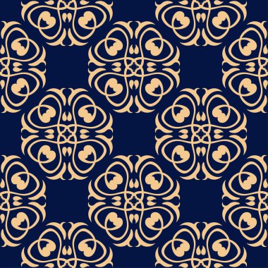 Koyu mavi zemin üzerine altın çiçek süsleme. Tekstil ve duvar kağıtları için seamless modeli