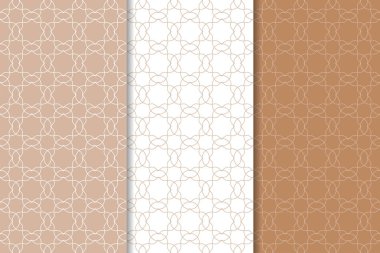 Kahverengi ve beyaz geometrik süsler. Web, Tekstil ve duvar kağıtları için dikişsiz desen seti