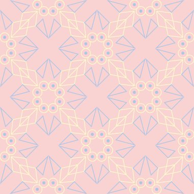 Geometrik pembe renkli Dikişsiz desen duvar kağıtları, Tekstil ve kumaş için mavi ve bej elemanları ile