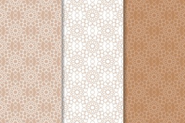 Kahverengi ve beyaz geometrik süsler. Web, Tekstil ve duvar kağıtları için dikişsiz desen seti