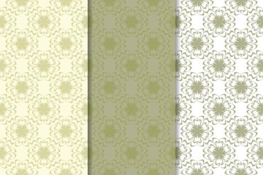 Zeytin yeşili çiçek desenleri. Tekstil ve duvar kağıtları için dikişsiz desen seti