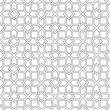 Beyaz arka planda siyah geometrik yazdır. Web, Tekstil ve duvar kağıtları için seamless modeli