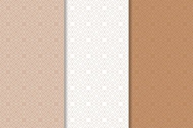 Geometrik süsler kümesi. Kahverengi ve beyaz Dikişsiz desen web, Tekstil ve duvar kağıtları için