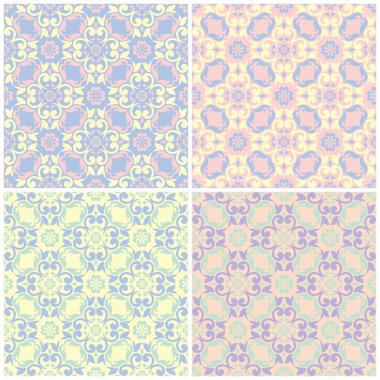 Soluk renkli kesintisiz arka plan duvar kağıtları, Tekstil ve kumaş çiçek desenleri ile set