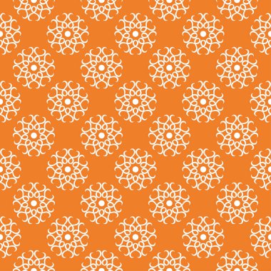 Turuncu zemin üzerine beyaz çiçek süsleme. Tekstil ve duvar kağıtları için seamless modeli